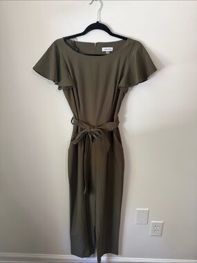 Calvin Klein Olive Green pantsuit with Self Tie Waist